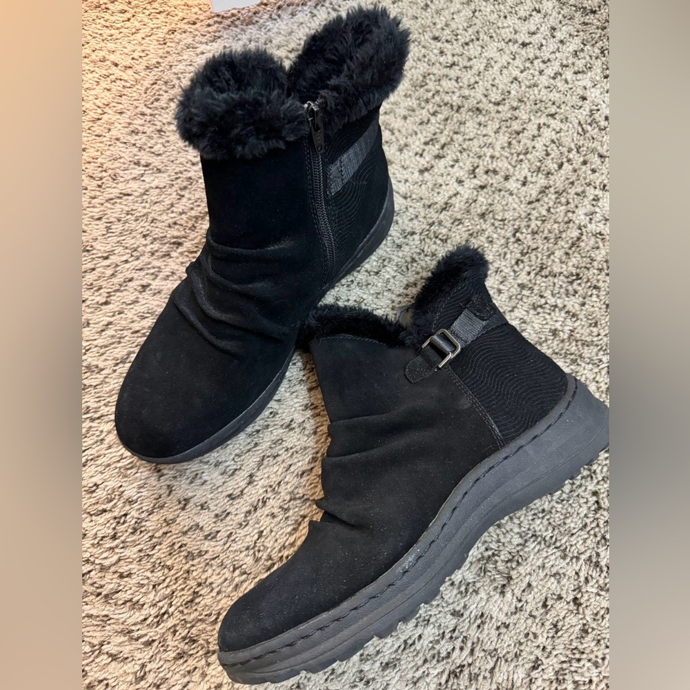 BareTraps Black Faux Fur Winter Ankle Boots, Size: 9